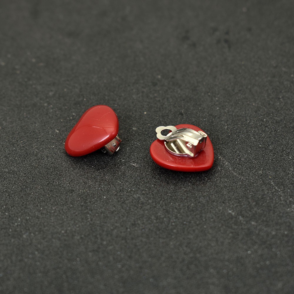 Khuyên kẹp vành tai hình trái tim bằng nhựa Resin không cần xỏ lỗ màu đỏ trắng đơn giản lãng mạn cho nữ