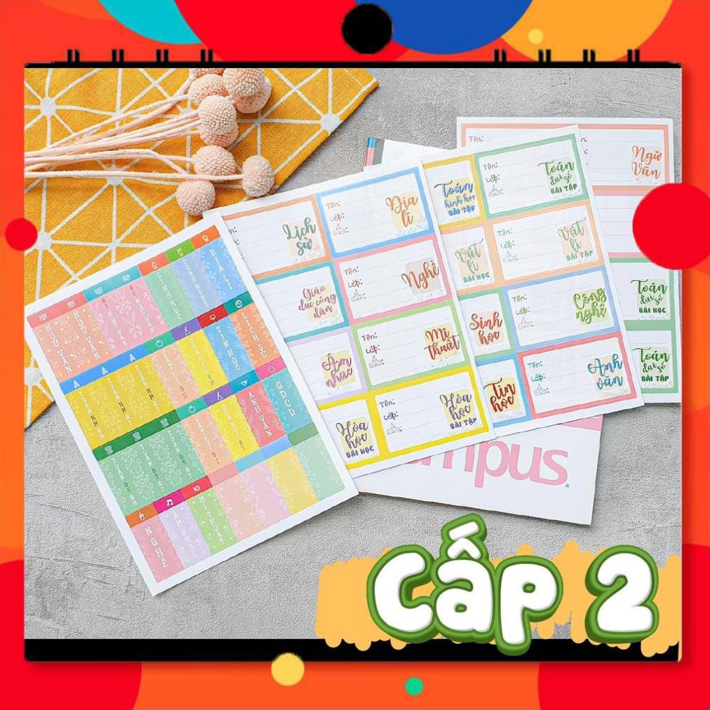 COMBO NHÃN VỠ & NHÃN DÁN GÁY TẬP  PHÂN MÔN - CẤP 2 - CẤP 3