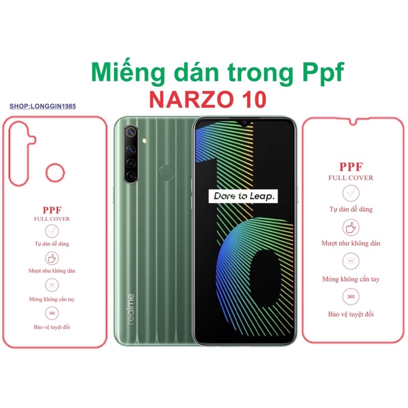 Narzo 10 miếng dán trong Ppf mặt sau và mặt trước chống va đập chống trầy xước tốt