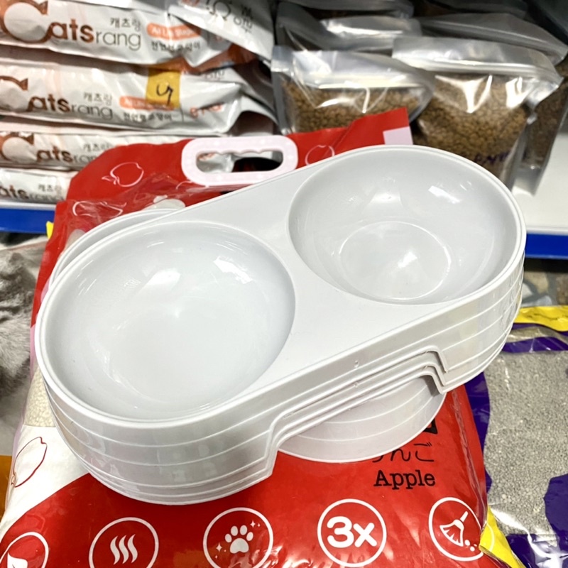 Bát đôi ăn uống bằng nhựa cho thú cưng chó mèo
