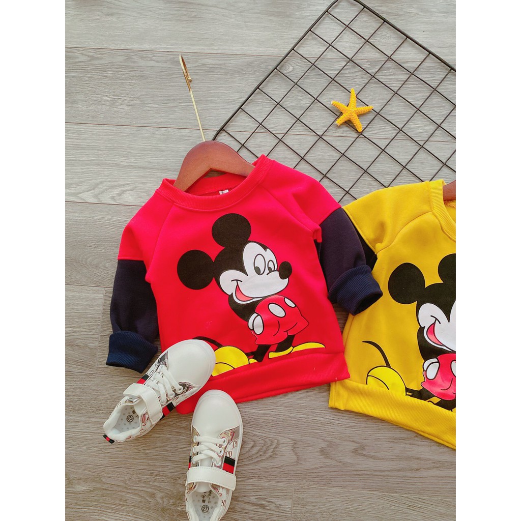 Áo nỉ mickey tay pha cho bé