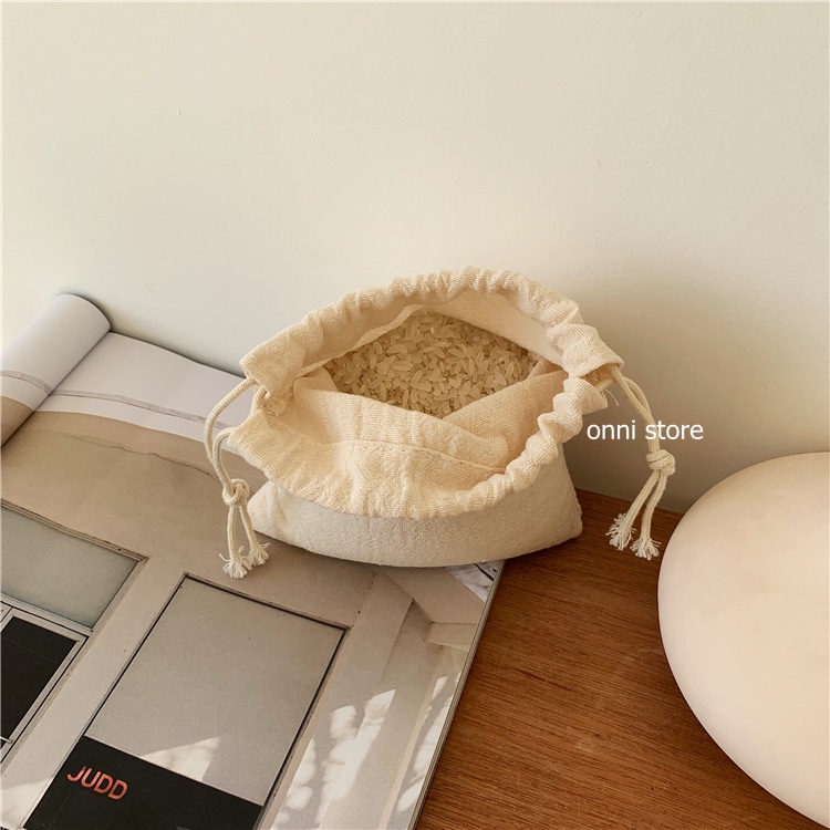 Túi Dây Rút Mini Vải Lanh Cotton Thiết Kế Đơn Giản Phong Cách Hàn Quốc