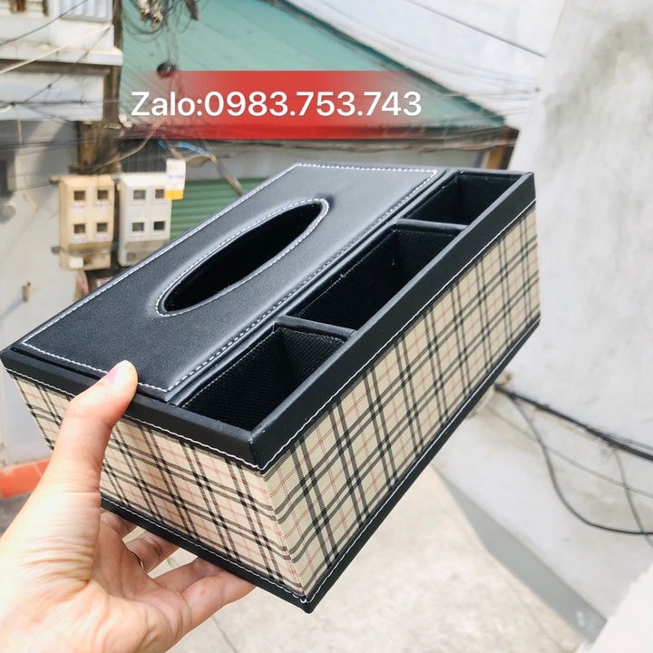 Hộp đựng giấy ăn da kèm khay cao cấp, hộp đựng giấy tiện lợi trên ô tô, đựng đồ dùng đa năng