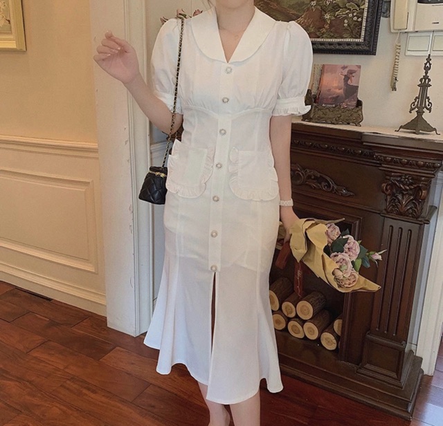 Đầm trắng cổ sen đuôi cá | BigBuy360 - bigbuy360.vn