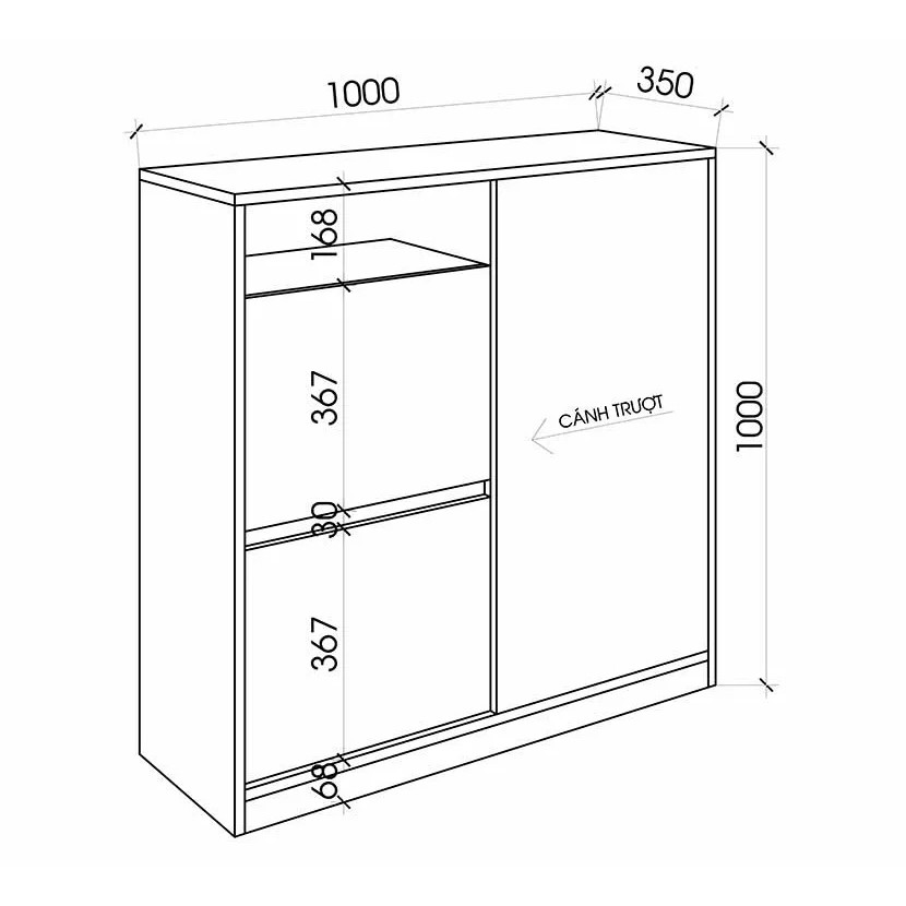 Tủ đựng giày gỗ công nghiệp thông minh 1 cánh trượt kết hợp 2 cánh lật tiện lợi (TG-28)