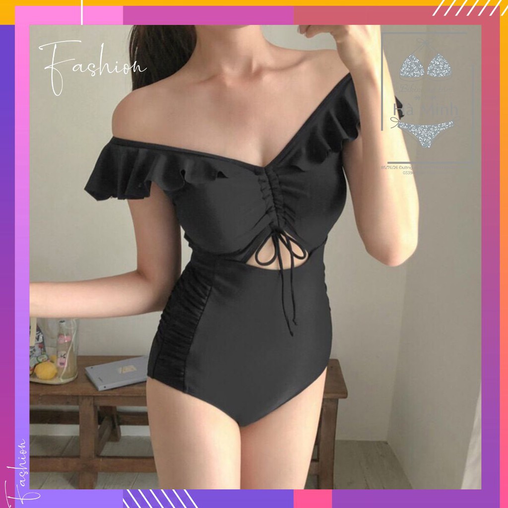 [Xưởng May Bikini Hà Minh] Bikini, Đồ Bơi Đi Biển Một Mảnh thân Liền Đen Dây Rút Ngực Secxy AG0820 ODERI