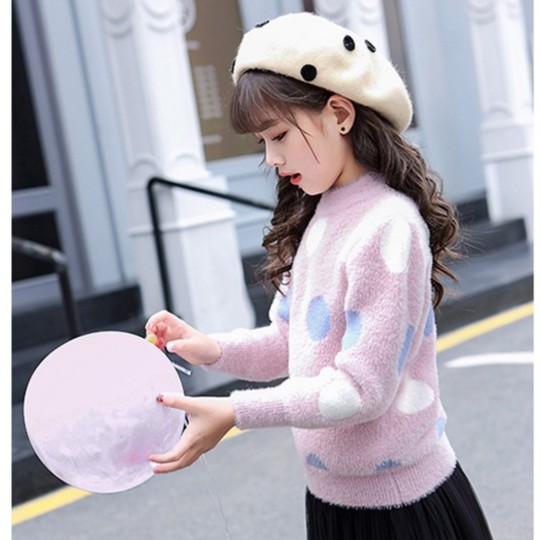 Áo len lông họa tiết chấm tròn bé gái lớn size 16-45kg (HÀNG QCCC) AL13