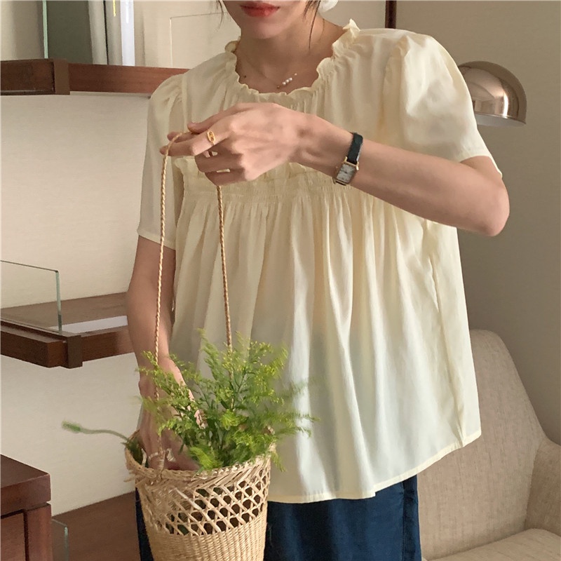 SUXI Áo Sơ Mi Tay Ngắn Dáng Rộng Màu Sắc Kẹo Ngọt Đơn Giản Dễ Phối Đồ Thời Trang Cho Nữ