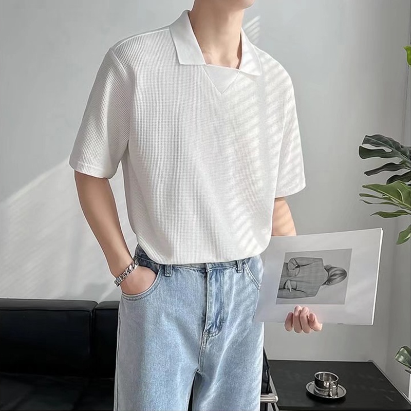 Áo Thun POLO Tay Ngắn Dáng Rộng Màu Trơn Phong Cách Hàn Quốc Thời Trang Mùa Hè Size M-2XL