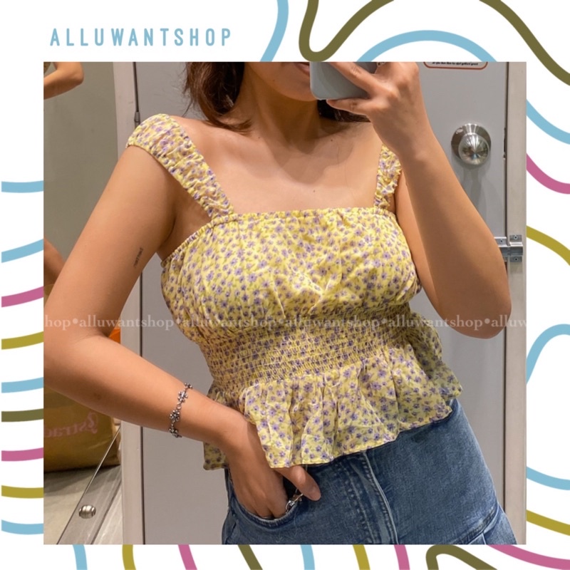 Áo voan Floral Flounce-Hem Crop Top F21 hàng XK