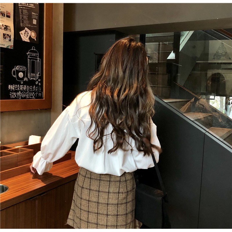 Xiaozhainv Áo sơ mi nữ tay dài màu trơn | BigBuy360 - bigbuy360.vn