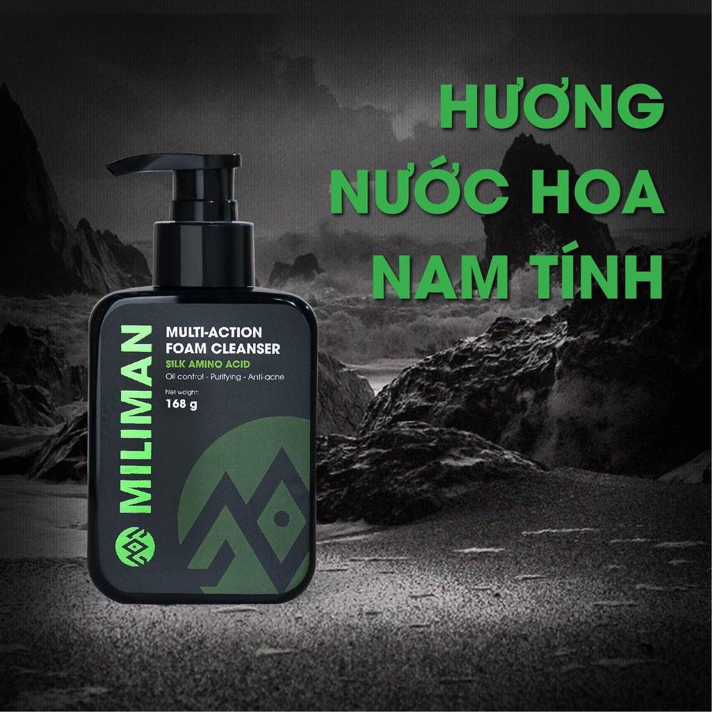 {Tặng xịt thơm miệng} Combo 3 Chai Sữa Rửa Mặt Nam Da Dầu Trắng Da Ngừa Mụn MILIMAN Multi – Action Foam Cleanser 168g