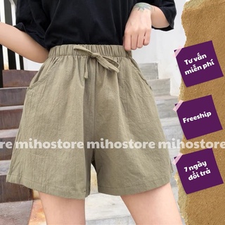 Quần sooc đũi nữ, quần short nữ vải đũi ống rộng free size, cực mát