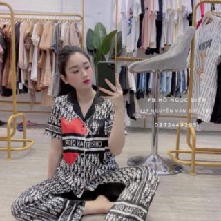 Bộ lụa họa tiết cộc dài siêu hót