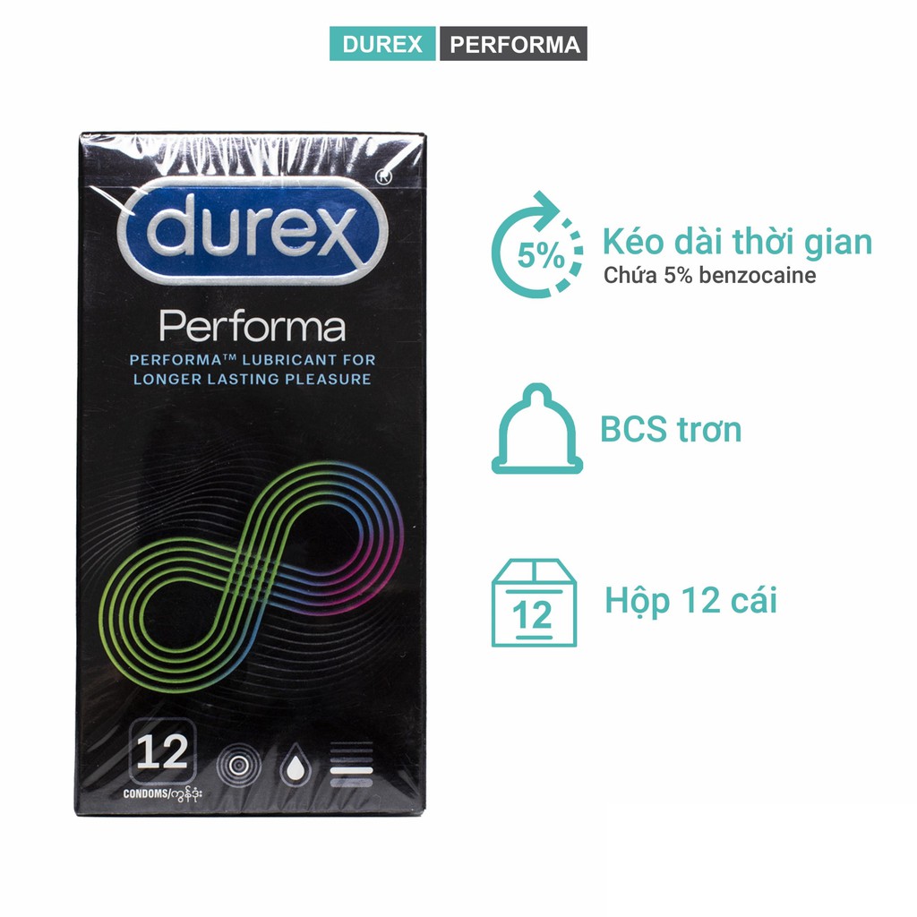 Bao cao su Durex Performa hộp 12 bao - kéo dài thời gian quan hệ lâu hơn