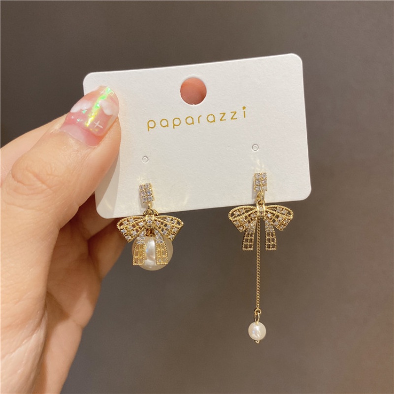 Bông Tai Hình Nơ Đính Đá Lấp Lánh Phong Cách Hàn Quốc Dành Cho Nữ