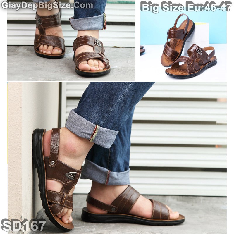 Giày sandal da bò (xăng đan) dép quai hậu big size cỡ lớn EU:45-46 cho nam chân to
