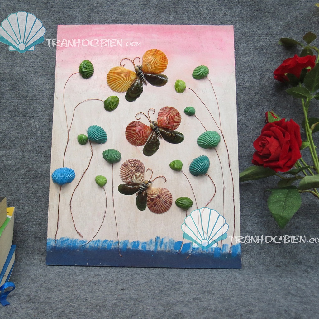 Tranh nghệ thuật 3D - Tranh ốc biển handmade "Cánh Bướm" 33x43cm