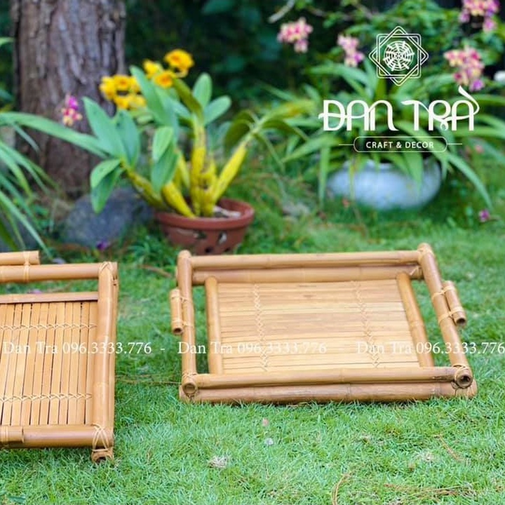 Khay Tre Chữ Nhật Có Tay Cầm Đựng Ấm Chén - ĐAN TRÀ - Decor Mây Tre Đan