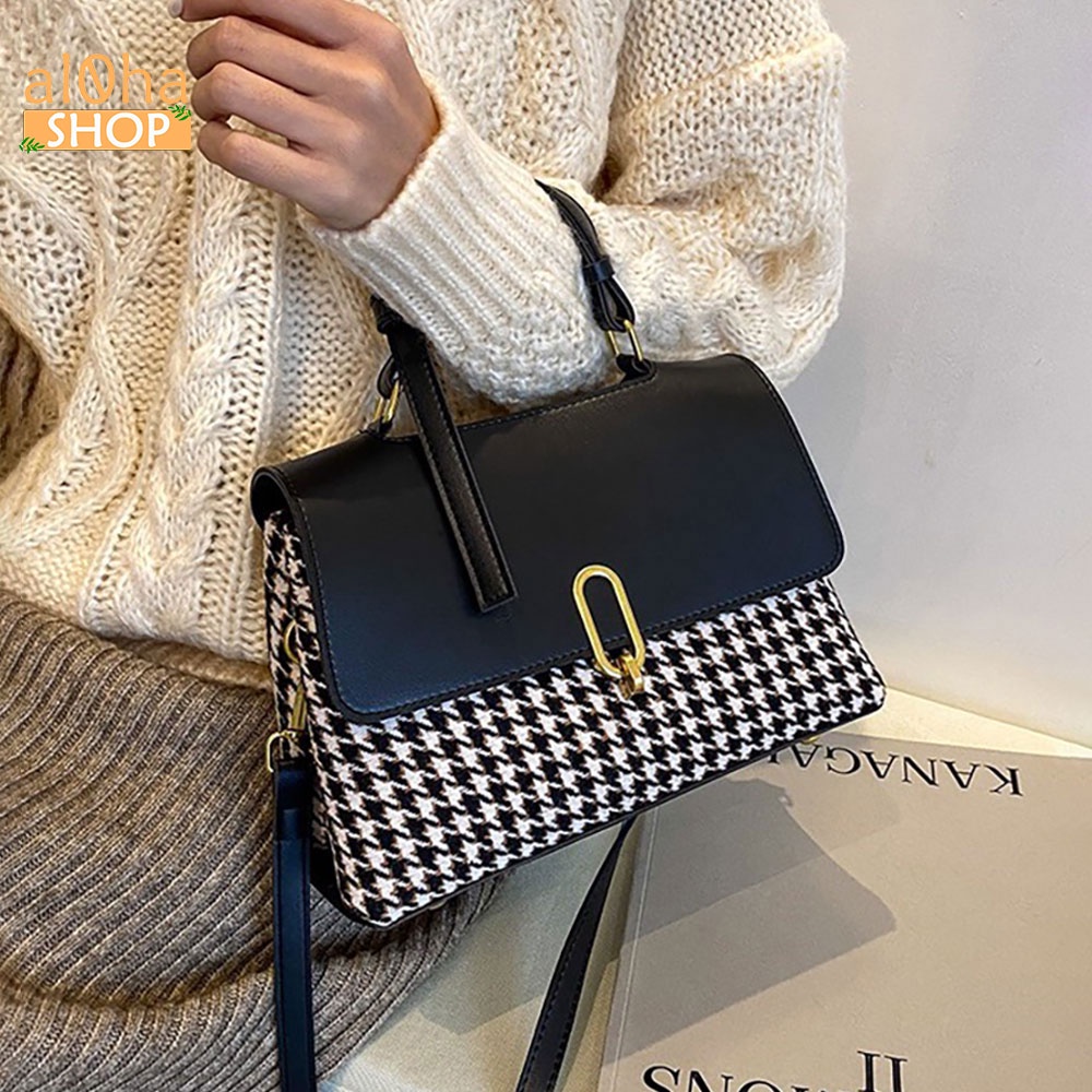 Túi xách công sở nữ đeo chéo, đeo vai T0149 chất vải dạ phối da thanh lịch - al0ha Shop