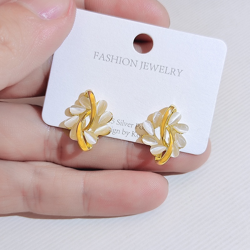 [Jiudolan] Bông Tai Mạ Vàng Hình Hoa Đính Đá Opal Thanh Lịch Thời Trang Phong Cách Hàn Quốc Cho Nữ