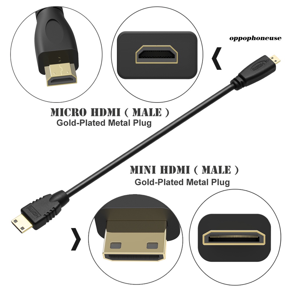 Cáp chuyển đổi 0.3m / 1m / 1.8m HD 1080p Mini sang Micro HDMI cho HDTV