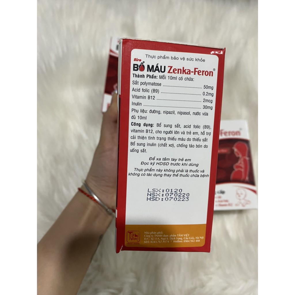 Siro BỔ MÁU ZENKA FERON hộp 20 ống 10ml - Cung cấp sắt, acid folic (B9), vitamin B12, inulin (chất xơ) cho cơ thể