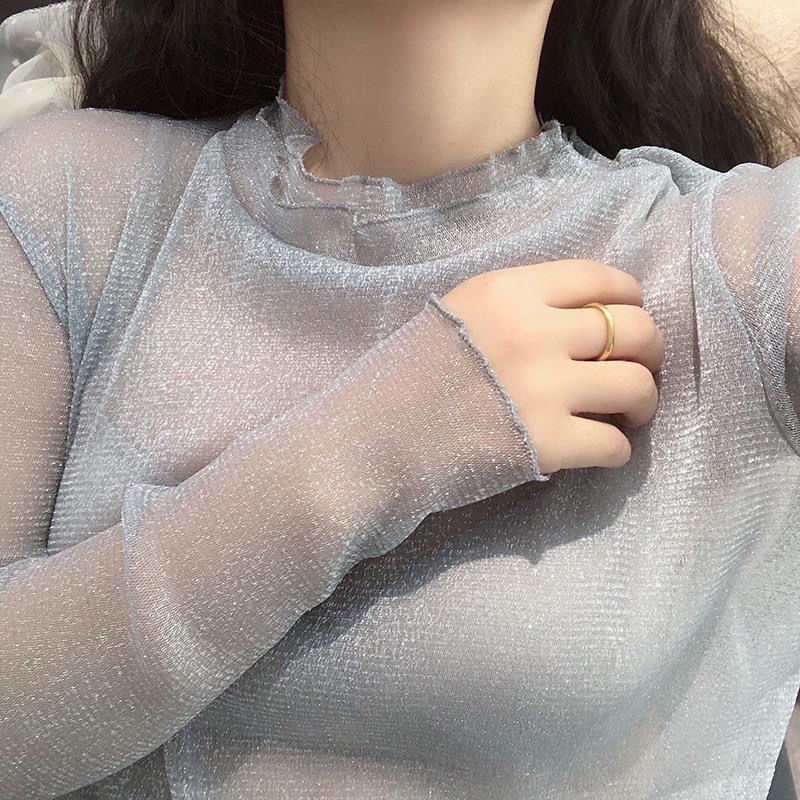 Áo Sơ Mi Dài Tay Hai Lớp Viền Ren Mềm Mại Nhẹ Nhàng Thanh Lịch Cho Nữ