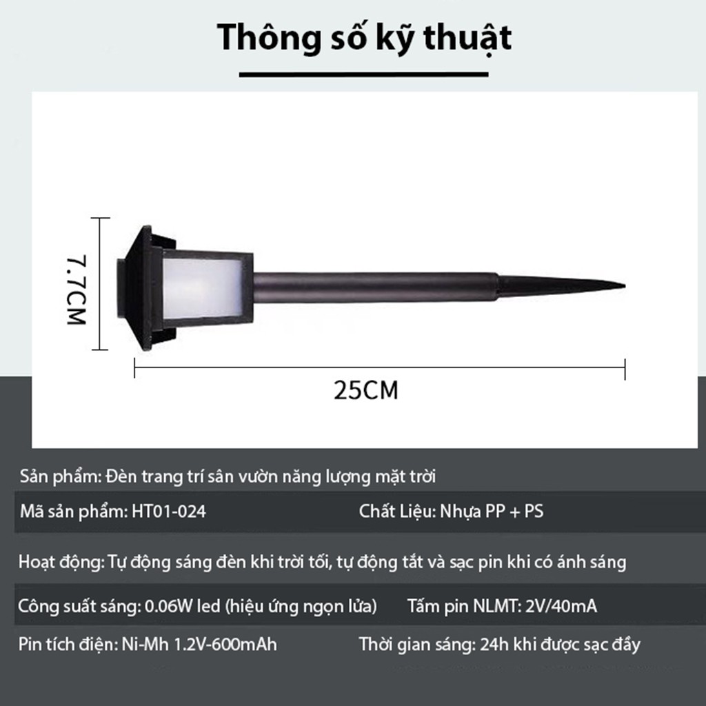 Đèn lối đi sân vườn năng lượng mặt trời ánh nến cao cấp