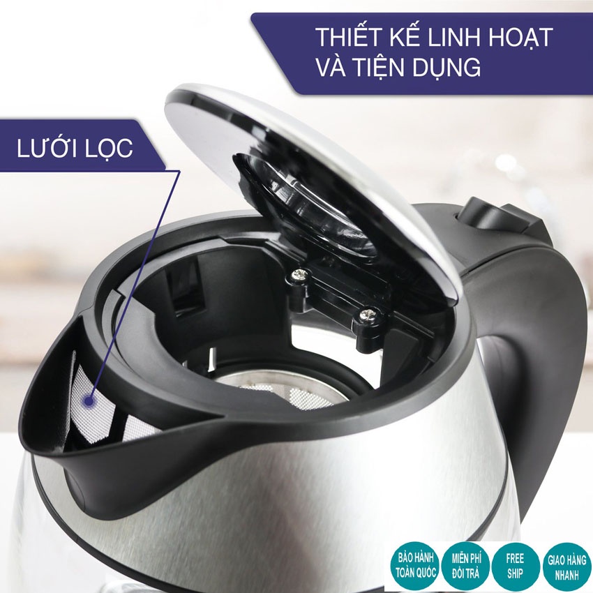 ẤM SIÊU TỐC 1.8 LÍT BÌNH SIÊU TỐC THỦY TINH LEBENLANG TỪ ĐỨC. BÌNH CÓ LÕI LỌC TRÀ BẰNG INOX.