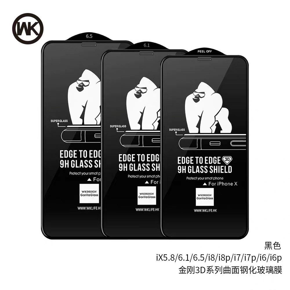 Kính Cường lực KINGKONG 3D Full màn Chống Vân Tay hãng WK WeKome Iphone X Xs Max 11 12 13 14 Pro Max Trần No Box Giá rẻ
