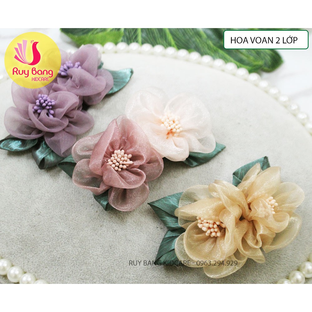 Hoa voan kèm lá ❤️FREESHIP❤️ Set chùm 2 bông hoa