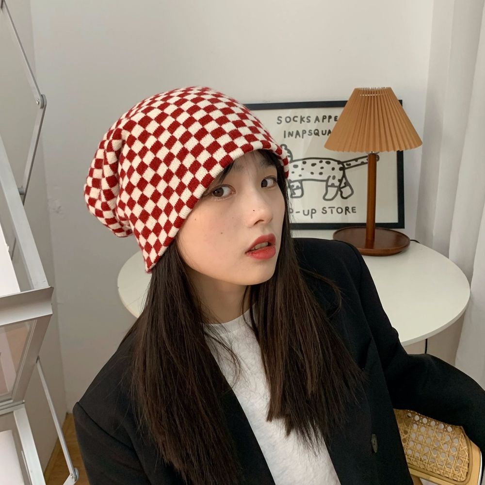 Mũ len giữ ấm mùa đông họa tiết sọc caro đơn giản phong cách Hàn Quốc cho nữ TAYLOR1