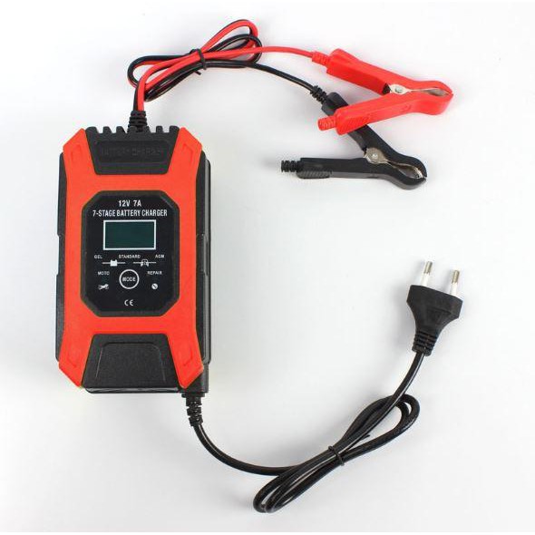 Máy sạc bình ắc quy 12V 7A 6AH-120AH chính hãng FOXSUR hỗ trợ sạc nhanh có chức năng khử sunfat thông minh tự ngắt khi đ