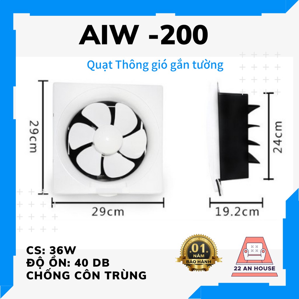 Quạt thông gió gắn tường, hút mùi WC, hút mùi bếp có cốc hứng mỡ, hút thải phòng