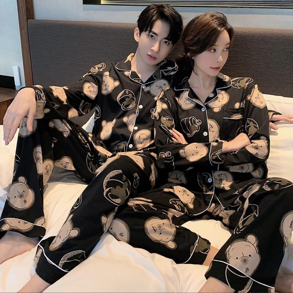 Bộ PIJAMA NAM NỮ Style Hàn Quốc-Lụa bóng thấm hút mồ hôi tốt, mát mùa hè mềm