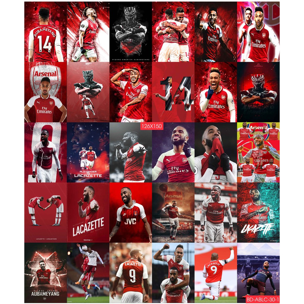 Combo Set 30 tờ Decal dán tường cầu thủ Ozil, Aubameyang, Lacazett
