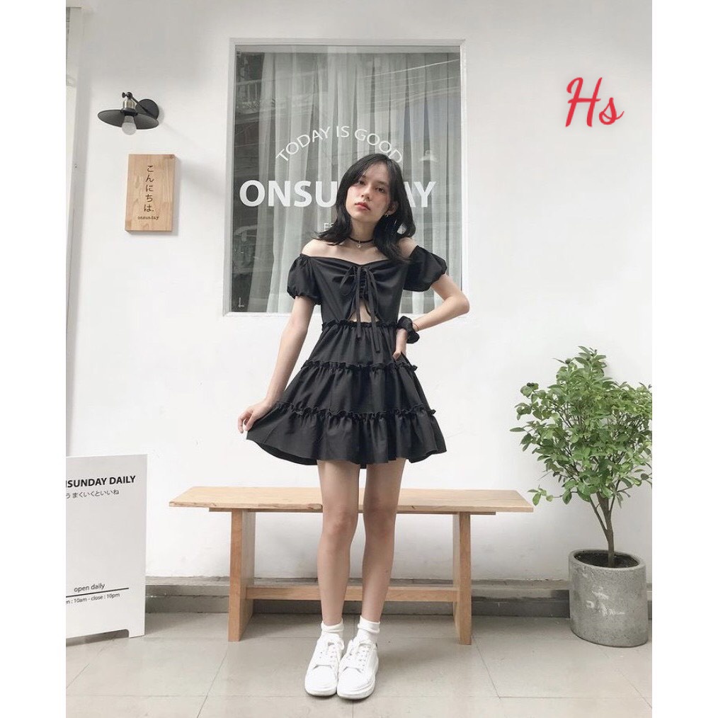 [ MẪU MỚI TRÀO HÈ ] Váy Trễ Vai Rút Ngực Hở Eo ❤ Đầm Tơ Chất Vải ovan Lụa Thời Trang THư Shop Hottrend Tặng Lơ Buộc Tóc