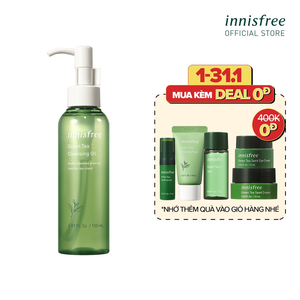 [Mã COSIF05 giảm 10% đơn 400K] Dầu tẩy trang trà xanh innisfree Green Tea Cleansing Oil 150ml