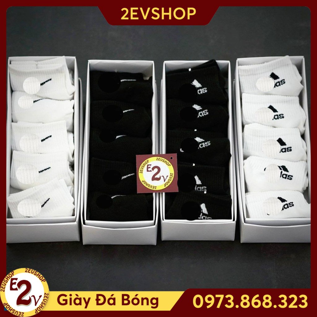 Hộp tất cotton 5 đôi cổ ngắn phụ kiện đá bóng nam rẻ, combo vớ thể thao cao cấp - 2EVSHOP