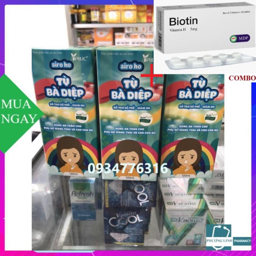 Combo Biotin 5mg+ Siro ho Tỳ Bà Diệp bổ phế, giảm ho, hỗ trợ làm giảm ho