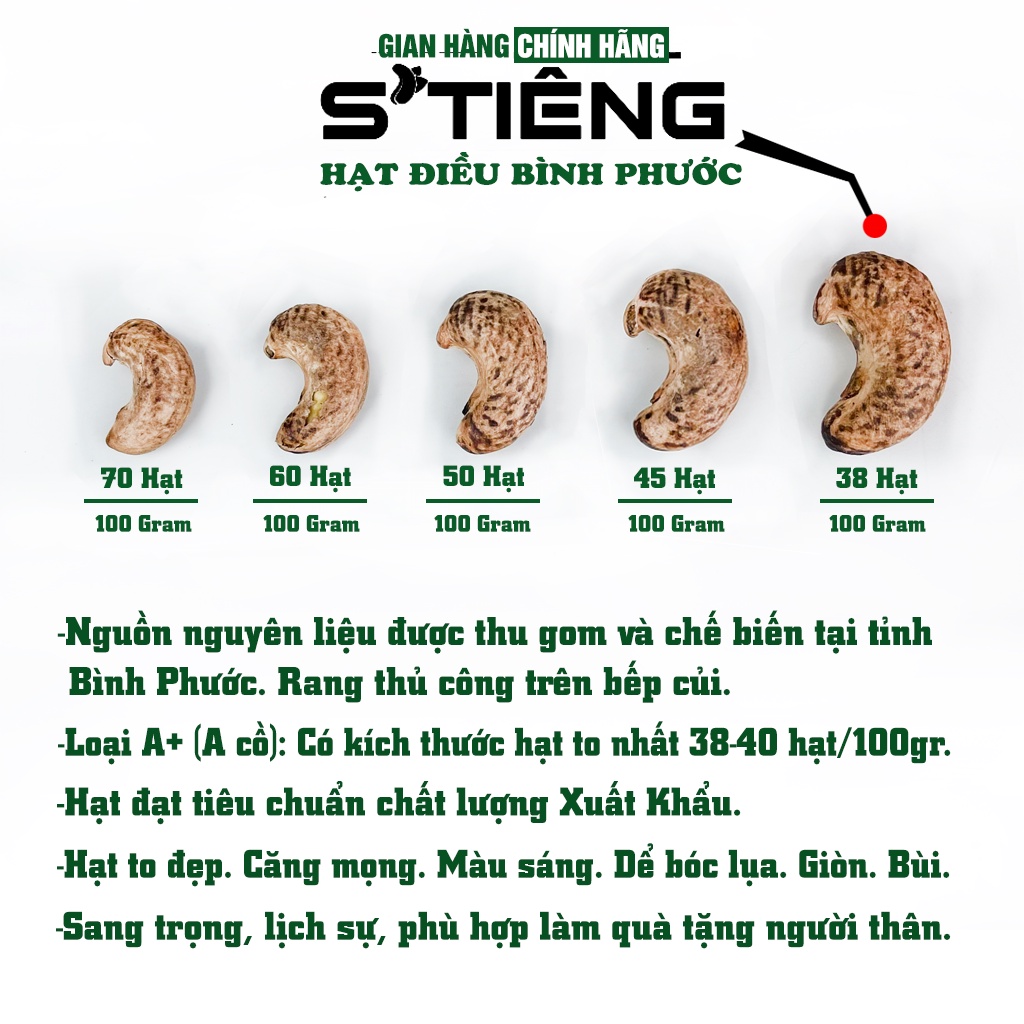 500Gr Hạt Điều Rang Muối STIENG Nguyên Hạt Loại 1 A+(380-410Hạt/Kg) Hủ Thủy Tinh