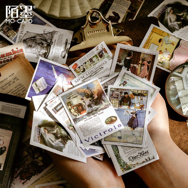 Hộp 60 miếng dán sticker phong cách vintage sáng tạo dùng trang trí sổ tay, studio hoặc làm phụ kiện chụp ảnh