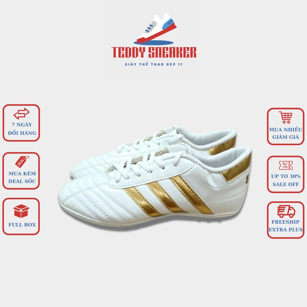 Giày Đá Bóng 3 Sọc Sân Cỏ Nhân Tạo 𝗖𝗧𝟯 Màu Trắng Chính Hãng Wika - Giày Đá Bóng CT3 Đế Cao Su Đúc Full Box