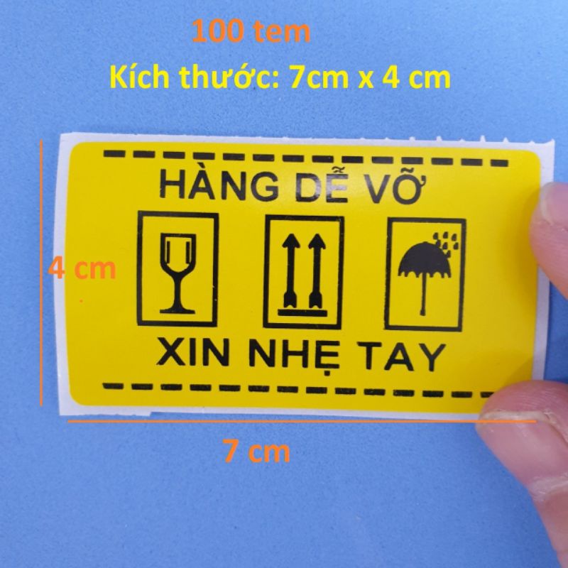 100 Tem dán hàng dễ vỡ kích thước 7x4cm