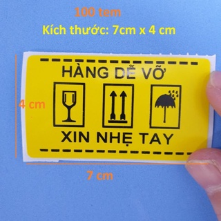 100 Tem dán hàng dễ vỡ kích thước 7x5cm