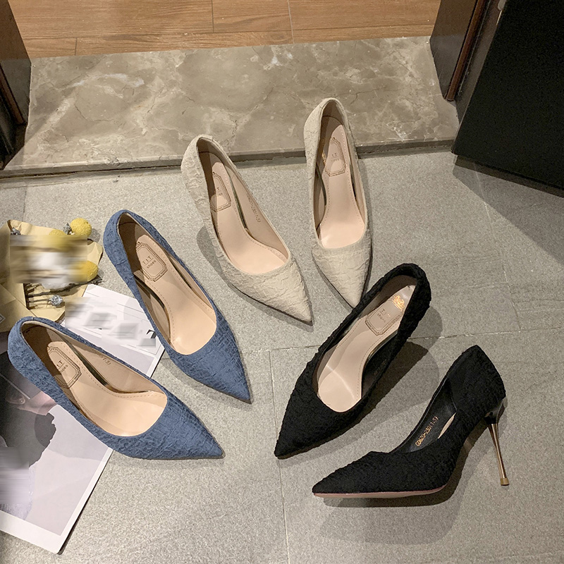 Giày Cao Gót Mũi Nhọn Màu Trơn Phong Cách Thời Trang