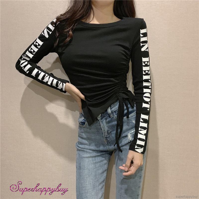 Áo thun nữ tay dài có in chữ thời trang quyến rũ