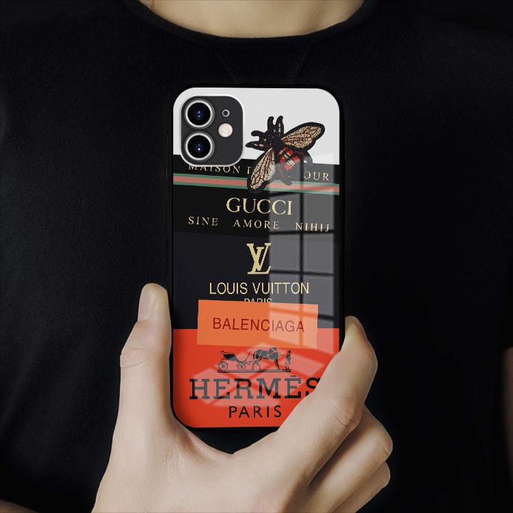 Ốp lưng_kính chính hãng trong suốt hermes mix logo hiệu Iphone 8Plus/X/Xs/Xs Max/11/11 Promax/12/12 Promax OK-JC20210017