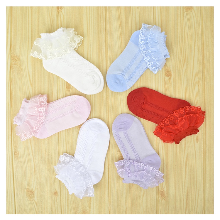 Vớ Cotton Mềm Phối Ren Thoáng Khí Dễ Thương Cho Bé Gái